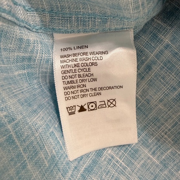 Tommy Bahama Mens XL Linen Short Sleeve Button Up Shirt Aqua Blue Marlin Logo - Picture 6 of 10